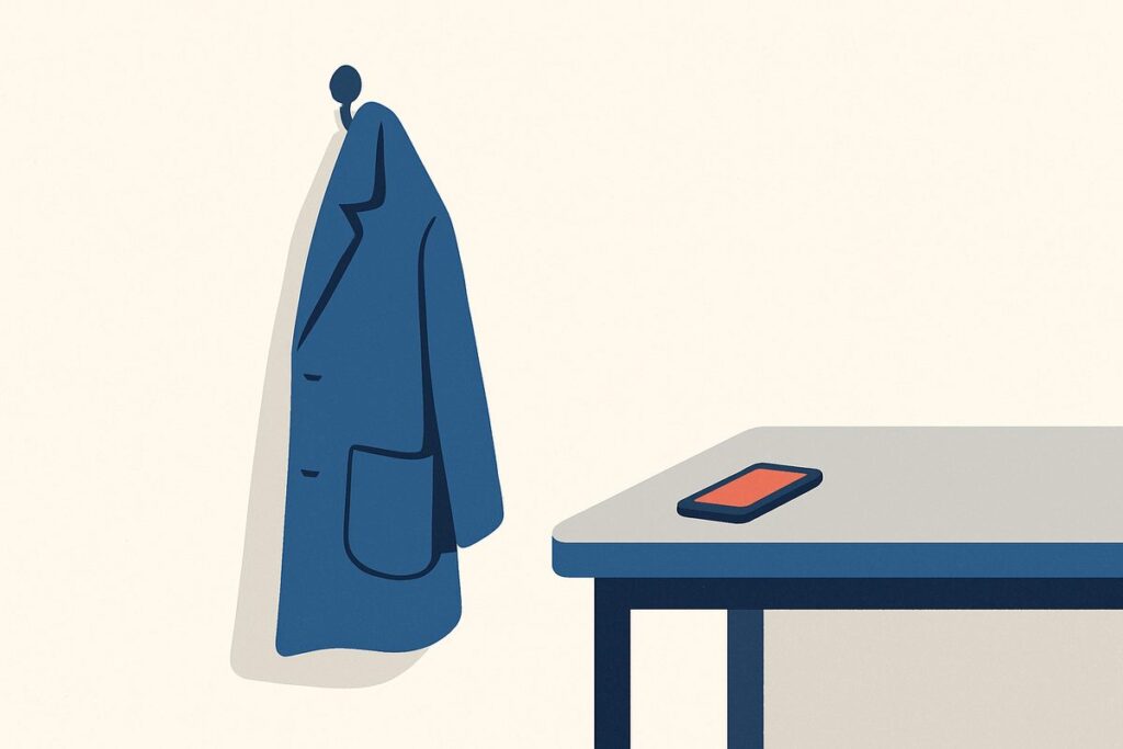 Nomophobia and the Fear of Being Without Your Phone 1 An empty coat pocket turned slightly outward, a phone on a table just out of reach