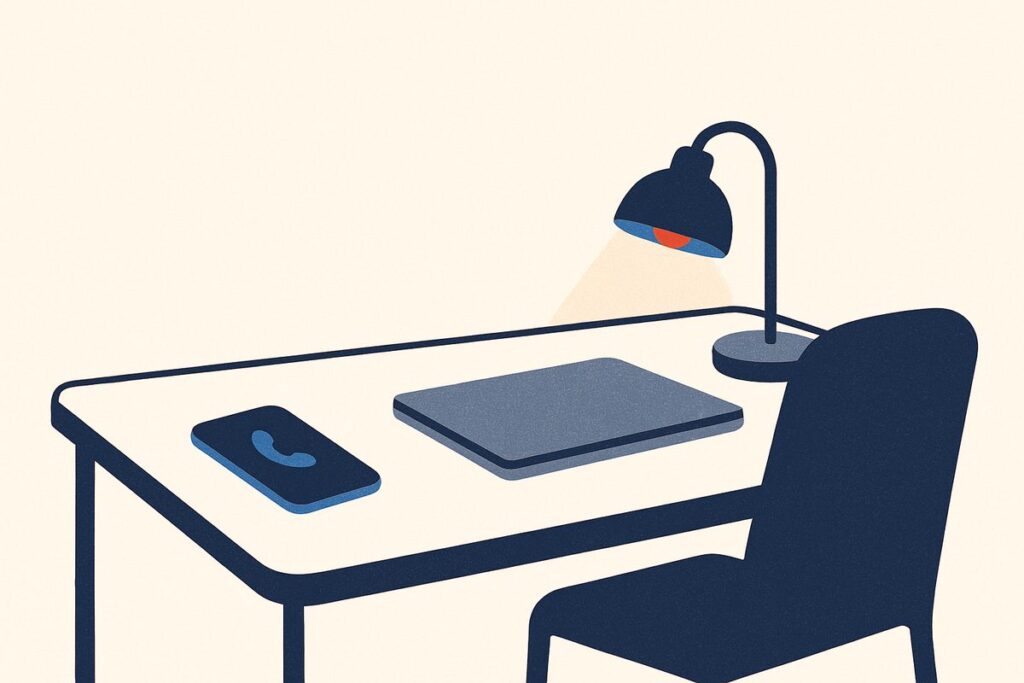 Sextortion Help for Parents and What to Do Right Now 1 A phone face down on a desk beside a closed laptop and a lamp