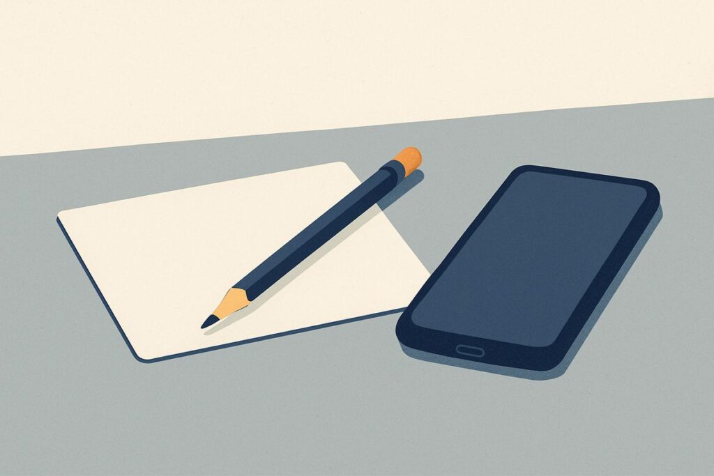 Technology Addiction Tests 1 A pencil resting on a blank answer sheet beside a phone